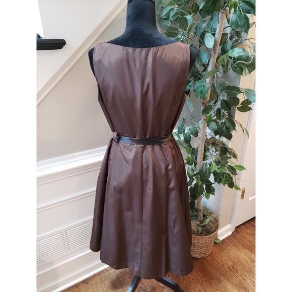 PS Style Midi Dress Women's 12P Brown Acetate Sleeveless Round Neck Waist Tie - Picture 4 of 13